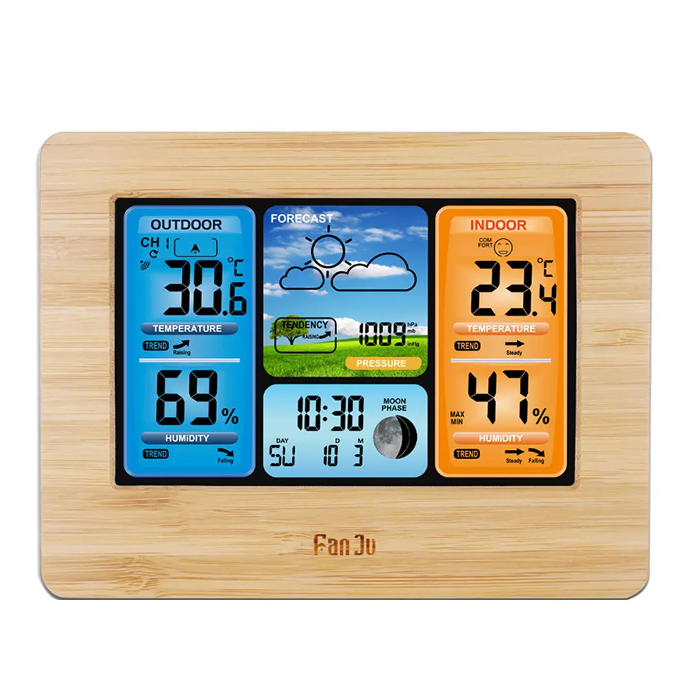 New FJ3373Type Weather Station Digital Thermometer Wireless Hygrometer Sensor Forecast Temperature Watch Wall Desk Alarm Clock |