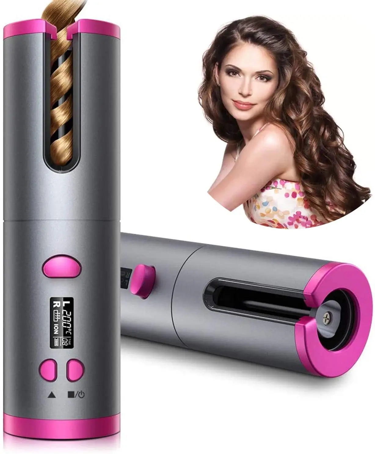 

Cordless Automatic Rotating Hair Curler USB Rechargeable Curling Iron LED Display Temperature Adjustable styling tool Wave Styer