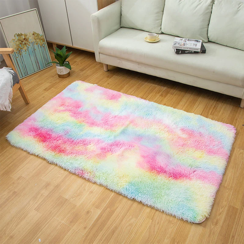 

Ins Nordic Carpet for Living Room Soft Faux Fur Area Rugs Tie Dye Entrance Doormat Modern Shaggy Floor Mats Bedroom Home Decor