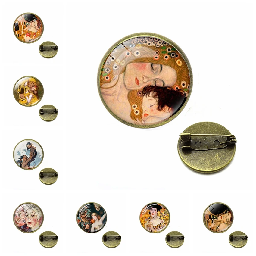 2019 Новая мода Поцелуй Климта Камея стеклянная брошь с картинкой фото ручной