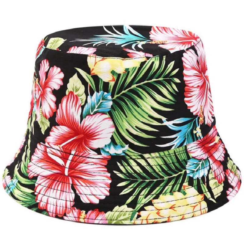Женская хлопковая Панама с цветочным принтом Пляжная двухсторонняя шляпа в