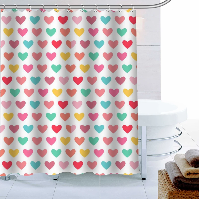 

Customizable Text Cartoon Love Pattern Shower Curtain Waterproof Mildew Proof Bath Curtain Polyester Fabric Bathroom Curtain