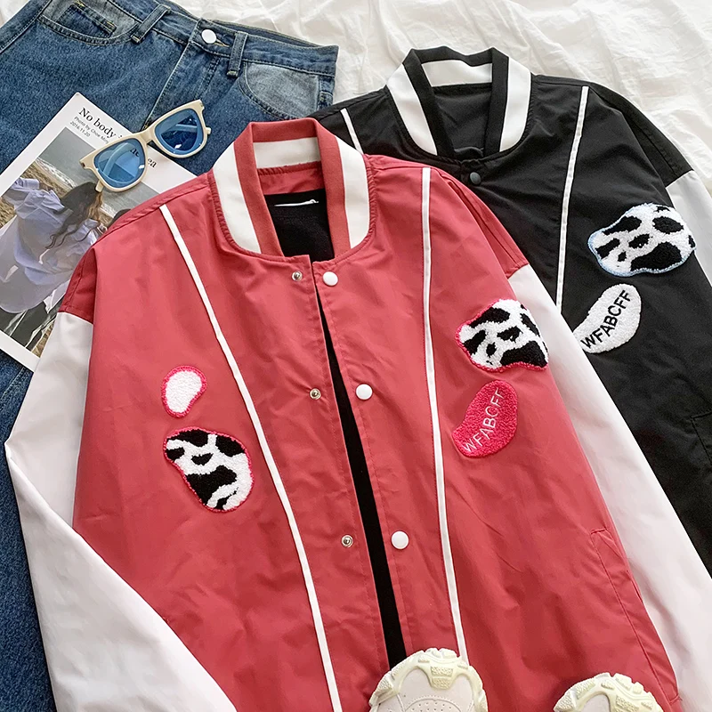 Бейсбольная куртка в стиле ретро осенняя свободная бейсбольная с коровьим