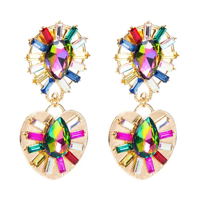 

5 Color Heart-shaped Rhinestone Earrings for Woman Party Jewelry