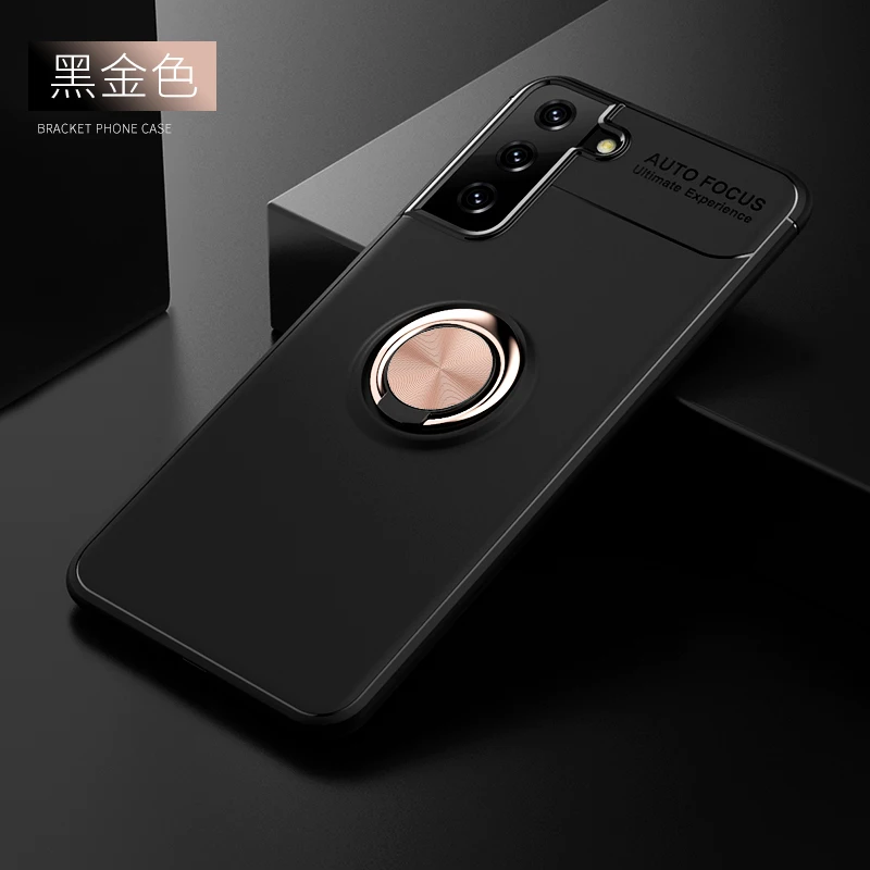 

Phone Case for Samsung Galaxy S21 Ultra 5G Case Metal Ring Holder Soft TPU Practical Anti-fall for Galaxy S21 S21 Plus Shell