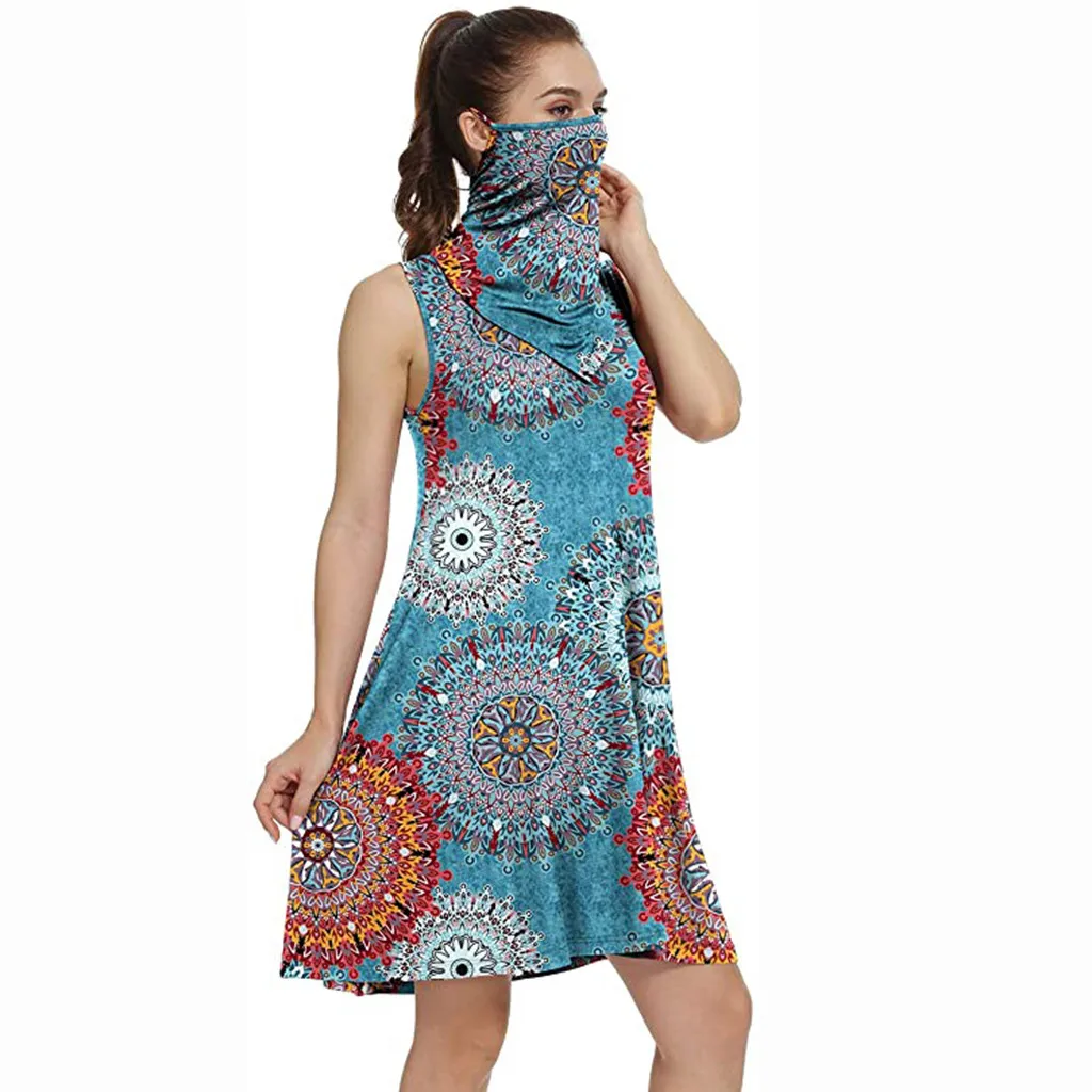 Женское летнее платье без рукавов повседневные банданы с петлями для ушей