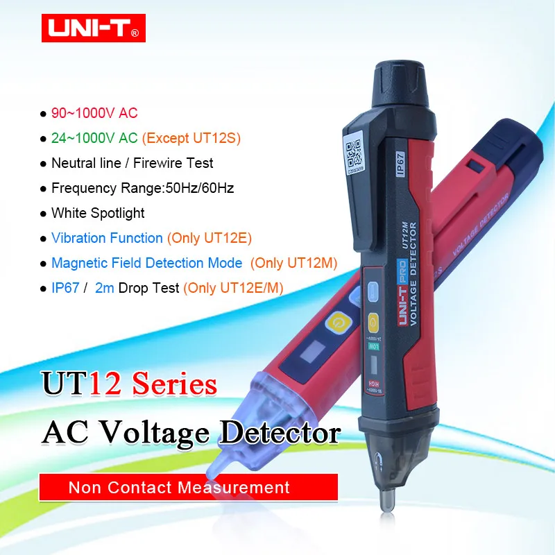 

UNI-T AC Voltage Detector Meter UT12D/S/M/E 24V/90V-1000V Non-Contact Tester Pen Socket Volt Current Electric Test Pencil