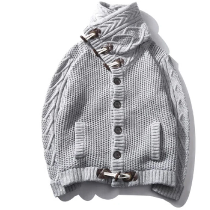 

Zogaa Sweater Men Winter Thick Warm Turtleneck Cardigan Casual Slim Solid Knitted Sweater Coat Male Horn Buckle Men Sweaters