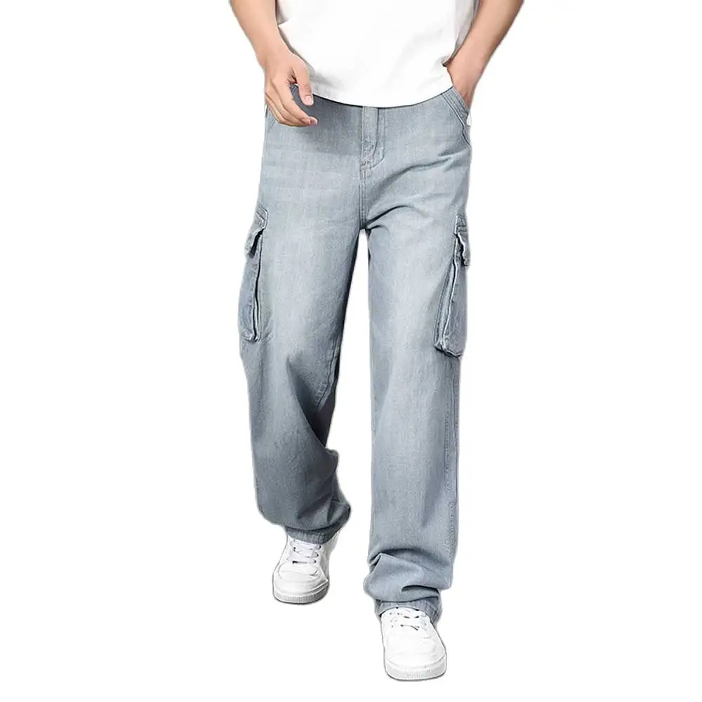 Plus Size Baggy Cargo Jeans Men's Pants Straight Loose Trousers Skateboard Streetwear Clothes Big Pockets