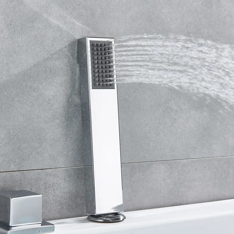 LED 5 PCs Bathtub Faucet Triple Handle Dual Spout Widespread Tub Sets Mixer Taps Bathroom Shower with Handshower | Строительство и
