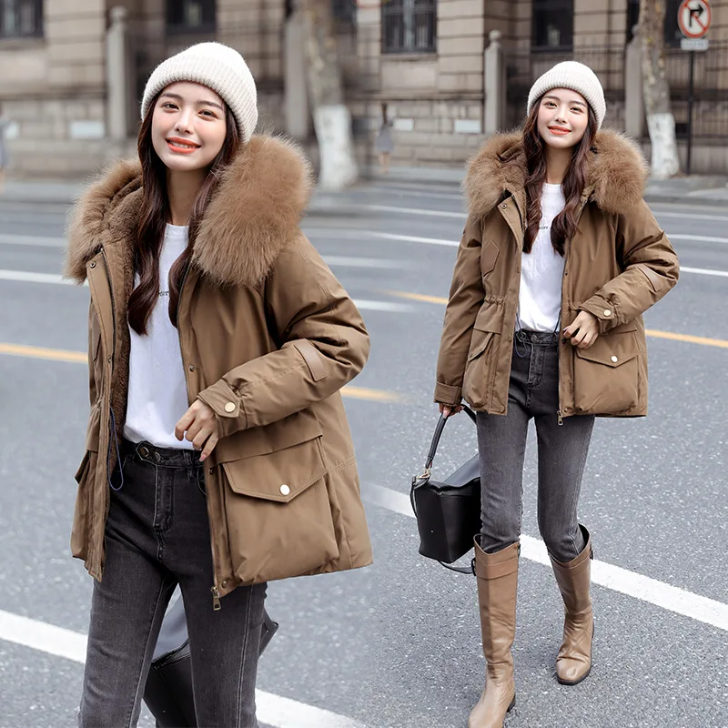 Winter Coat Women  Jacket Korean Version of Short Big Fur Collar Pie Overcoming Loose Drawstring Waist Cotton-padded Velvet