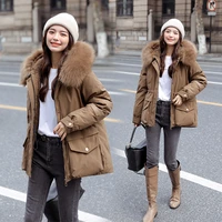 winter coat women jacket korean version of short big fur collar pie overcoming loose drawstring waist cotton padded plus velvet