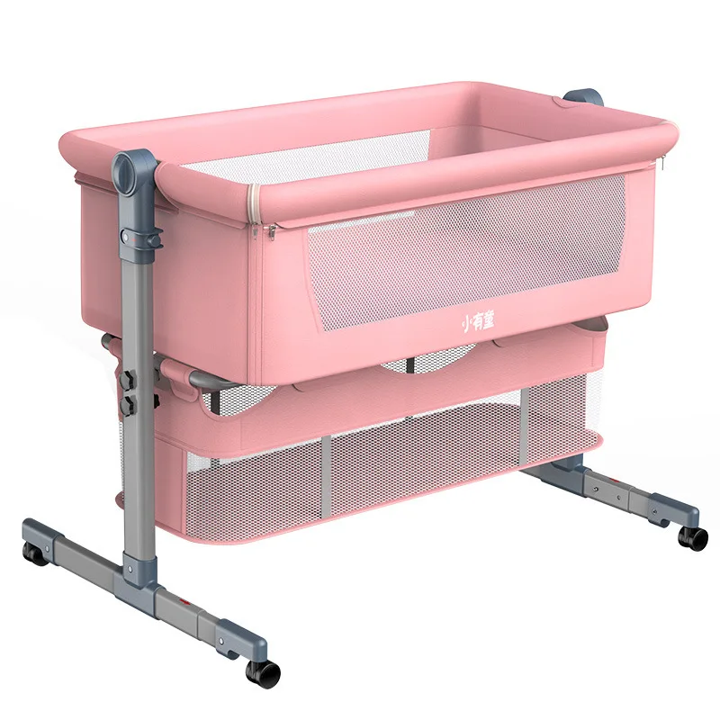 Portable Removable Crib Foldable High and Low Adjusting Stitching Large Bedside Bed Baby Lift