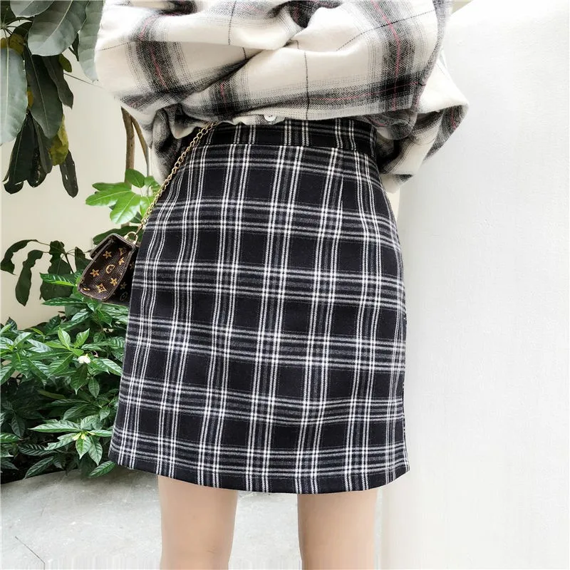 

Skirts Women Retro Plaid Skirt Female Korean Version High Waist A-Line Students Trendy Womens All-match Elegant Lovely Skirt
