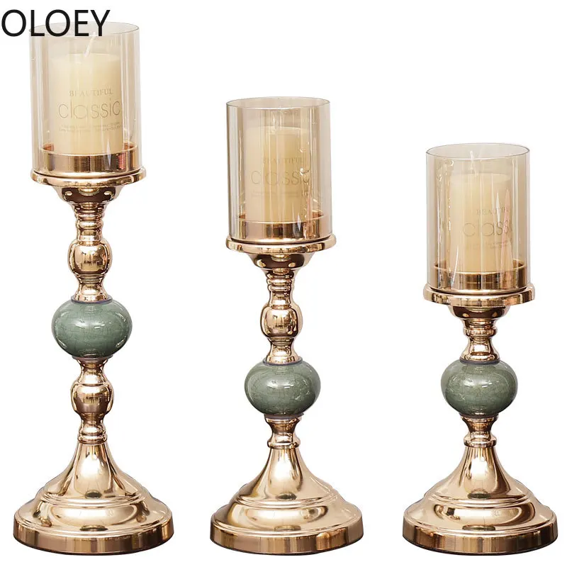 Скандинавский подсвечник и набор золотой романтический стеклянный
