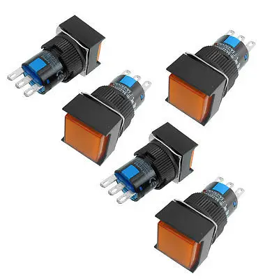 5 x AC 250V 5A 3 шпильки 1NO 1NC Мгновенный оранжевый квадратный 16 мм кнопочный