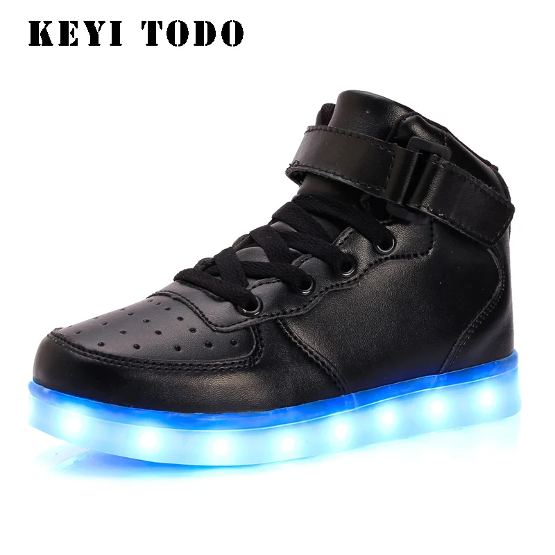 

KEYITODO New Children Led Shoes Luminous Sneakers High Top children luces dorado Fashion USB Charge Shoes for boys girls 952