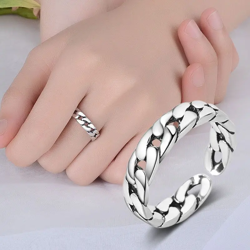 

Bijoux Fashion Real Silver Color Chains Rings for Women Boho Adjustable Antique Rings Anillos