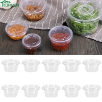 100pcs disposable sauce packaging box transparent round seasoning cup with lid 2oz food takeaway seasoning box sauce cup