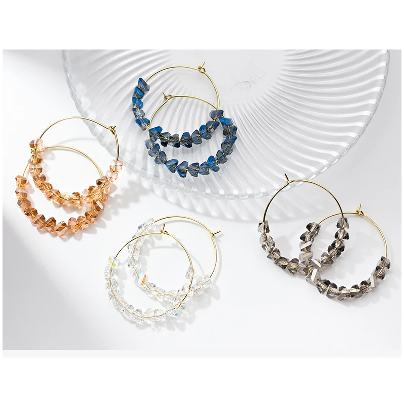 Новый модный с хрустальными бусинами большой круг обруч серьги 925 серебро для