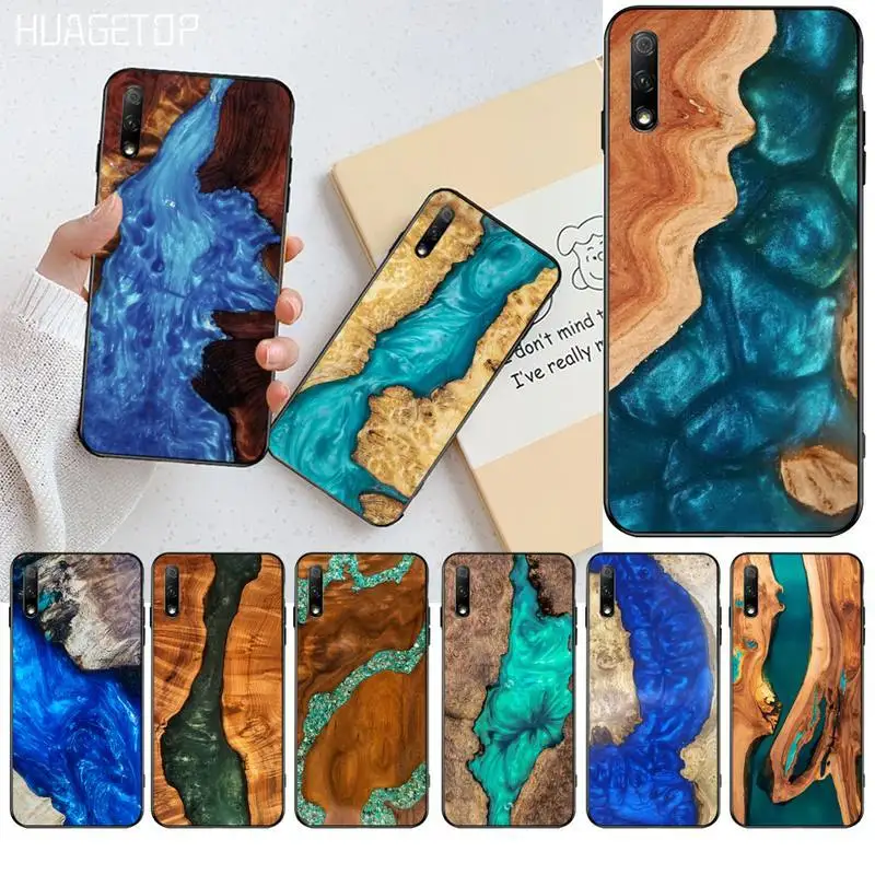 

HUAGETOP Resin WOOD Marble colorful Black TPU Soft Phone Case for Huawei Honor 30 20 10 9 8 8x 8c v30 Lite view pro