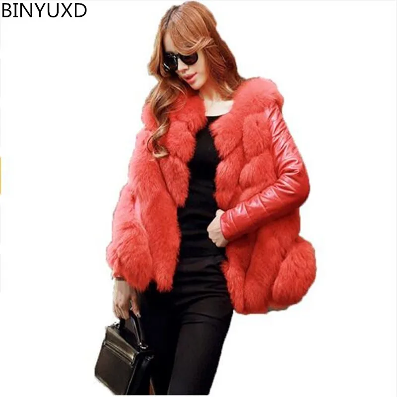 BINYUXD Newest Fashion High Quality Elegant Women's Faux Fur Coat Grass Woman's Jacket Winter Faux Fur Vest Large Size S-3XL