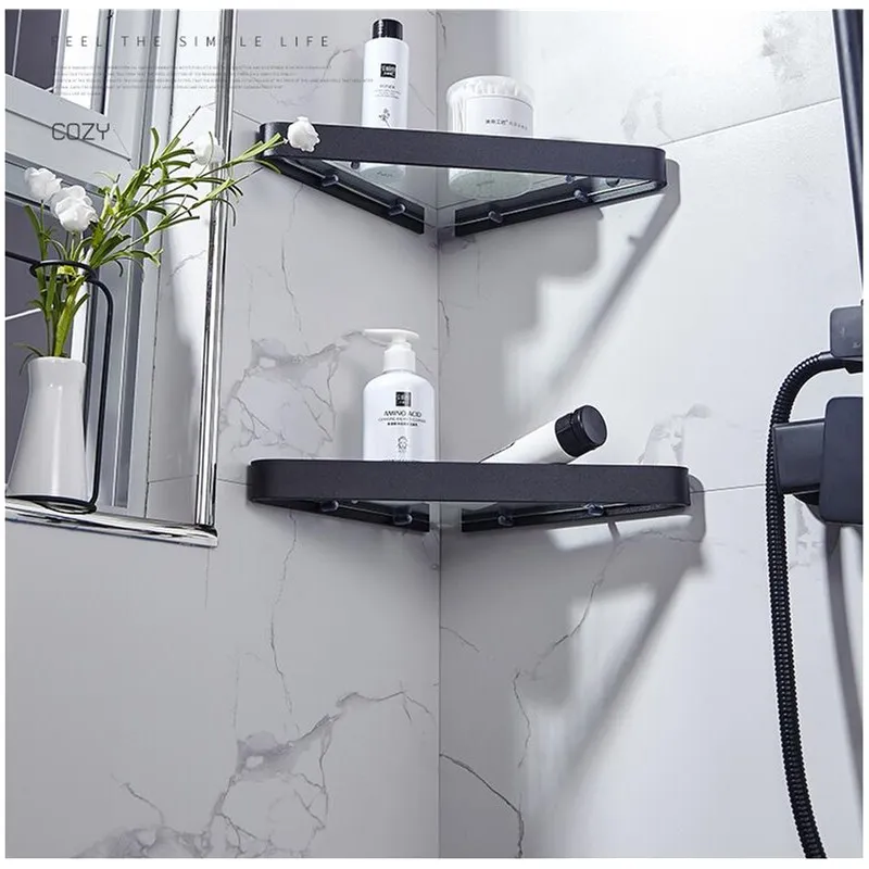 bathroom shelf aluminum shower shelf glass shower shelf black finish storage suction basket storage rack bathroom accessory free global shipping