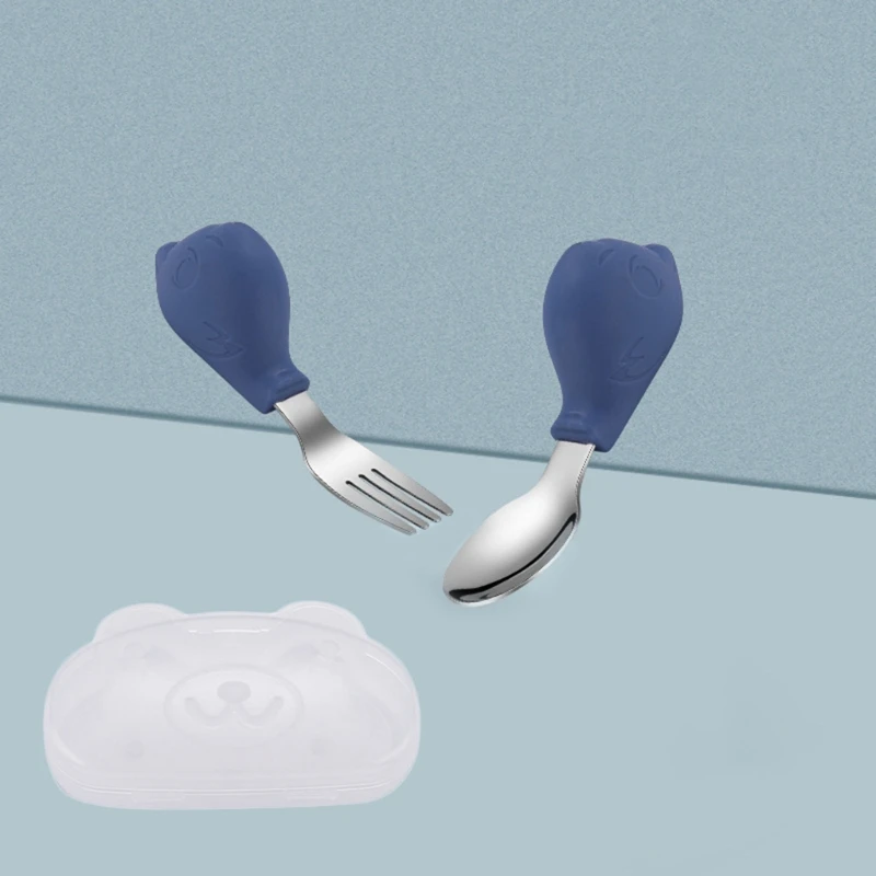 

Baby Feeding Bowl Spoon Fork Set Anti Slip Silicone Suction Divided Plate Tray A2UB