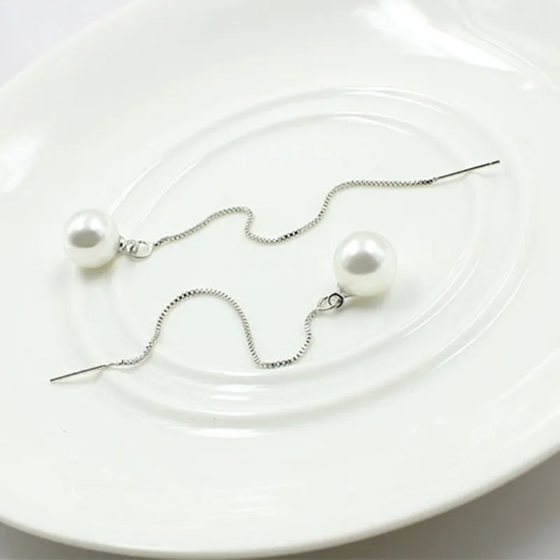 925 пробы серебряные серьги натуральный жемчуг длинные с кисточками модные