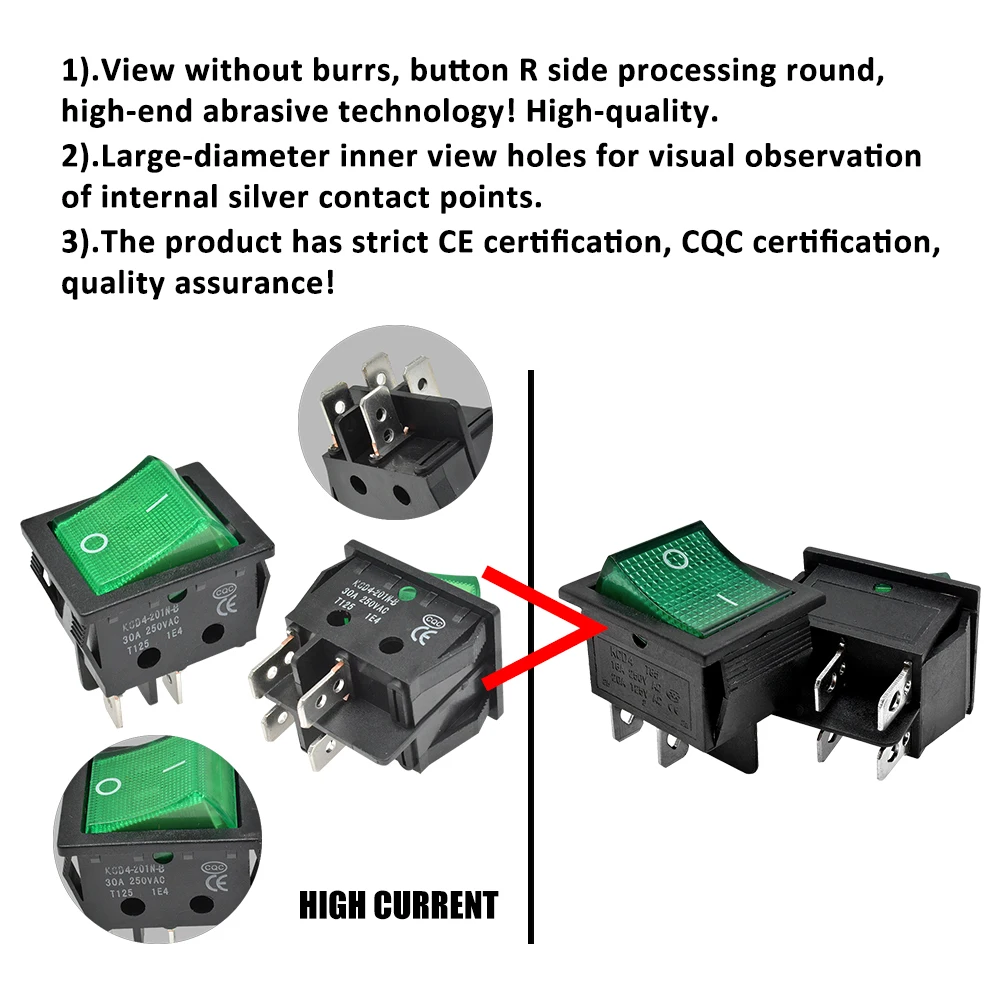 30A 250V 4 6 Pin ON-OFF кулисный переключатель для лодки контакты из стерлингового серебра KCD4 выключатель питания со светодиодным индикатором светильник 30A/250V 25*31MM