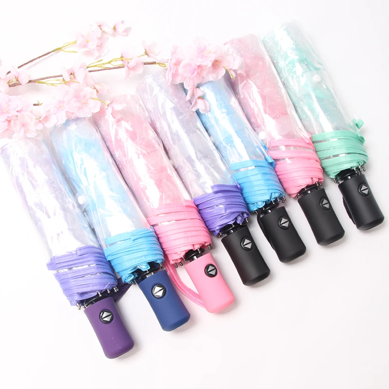 

Transparent Automatic Open Close Fold Windproof Umbrella For Woman Girl Flower Travel Protable Cherry Blossom 3 Fold Umbrellas