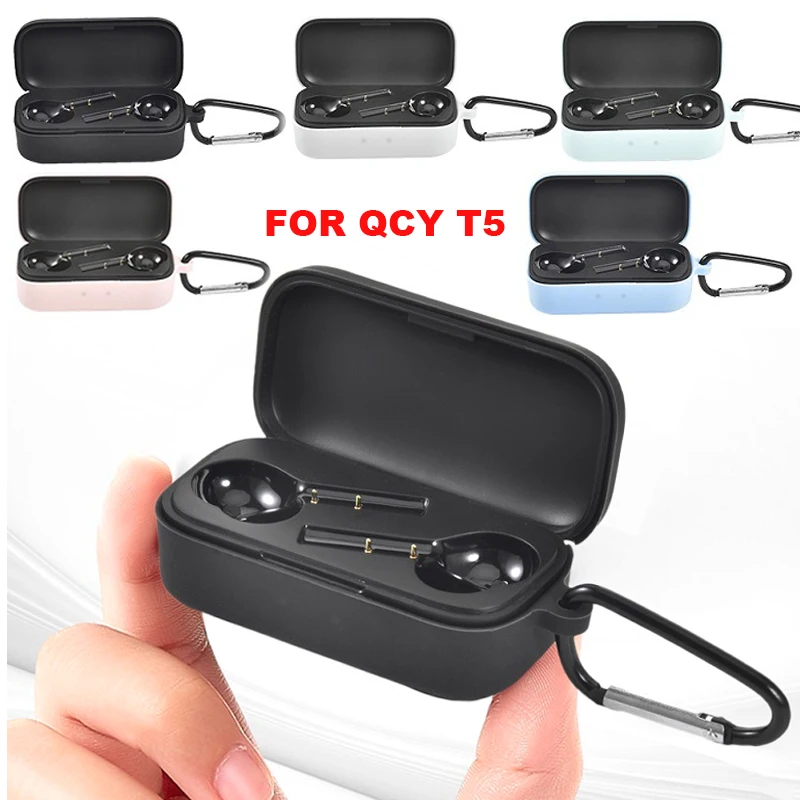 Мягкий силиконовый чехол JINSERTA для QCY T5 TWS защитный гарнитуры с карабином Bluetooth