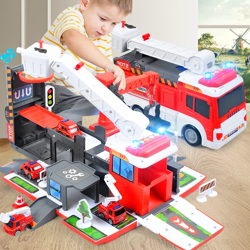 

2021 Deformation Music Simulation DIY Fire Truck Track Children's Educational Toy Large Size Passenger Truck Kids Fire Toy Car