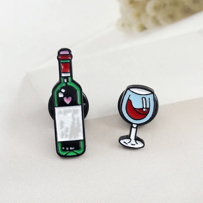 Эмалированная брошь в форме Красной бутылки вина и винных очков значок для