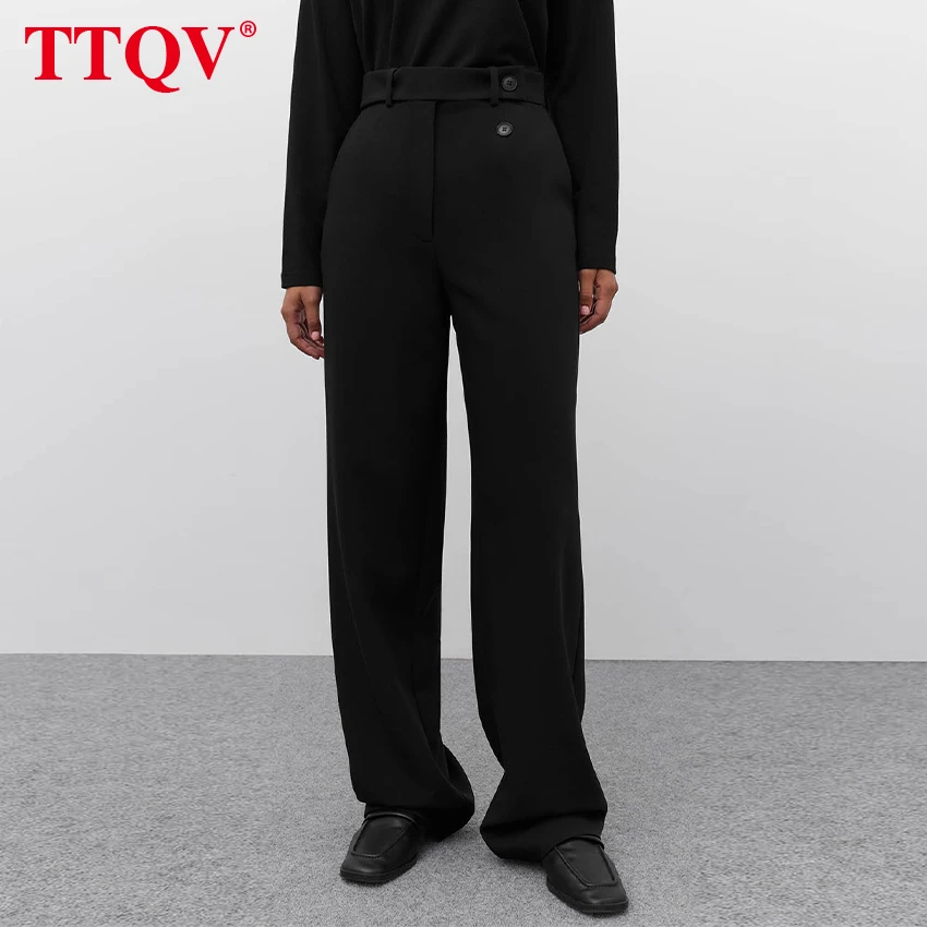 

TTQV Fashion Black Women'S Pants Casual Slim High Waist Ladies Trousers Elegant Full Length Chic Straight Pants Korean Style