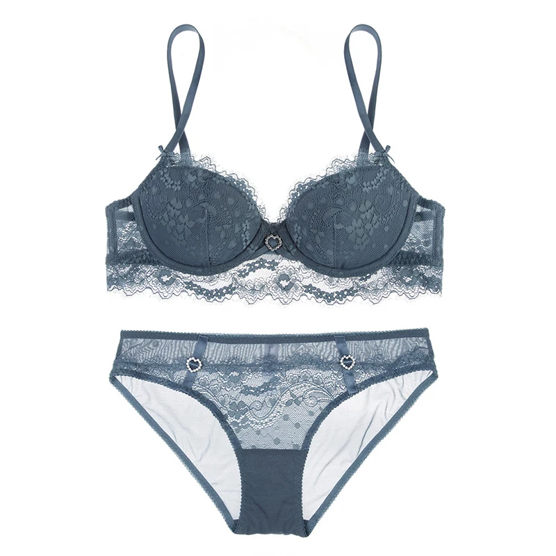 Сексуальный кружевной бюстгальтер и трусики тонкий мягкий пуш ап нижнее белье с