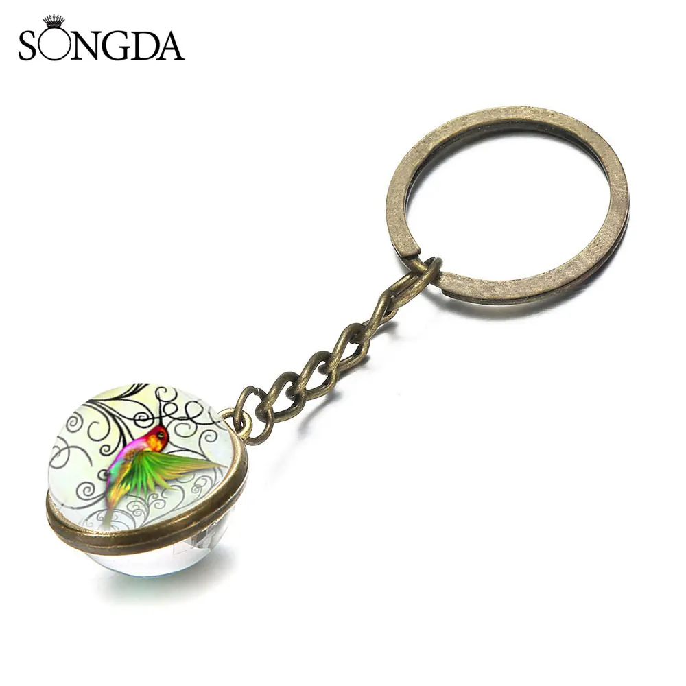 Hummingbird шаблон кулон брелок кристалл двухсторонний Кабошон стеклянный шар Модное