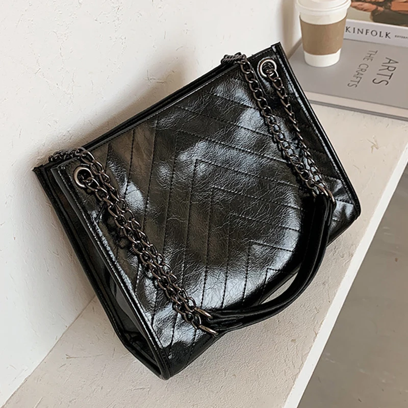 

Vintage Chain Tote Women Shoulder Bags Casual Pu Leather Crossbody Bags for Women 2020 Handbag Female Solid Color Women's Bag