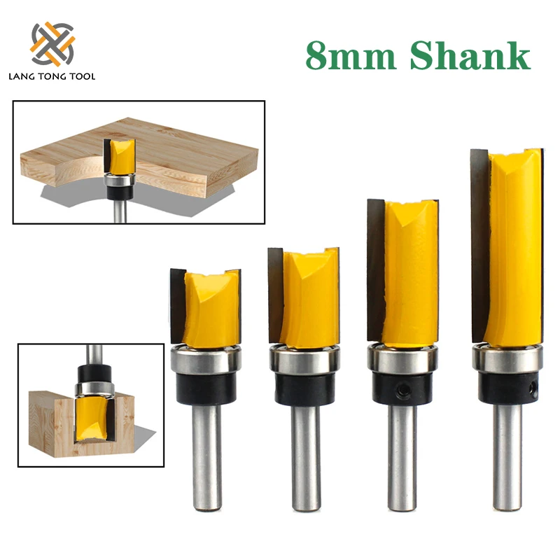 

8mm Shank Template Trim Hinge Mortising Router Bit Straight end mill trimmer cleaning flush trim Tenon Woodworking tools LT108