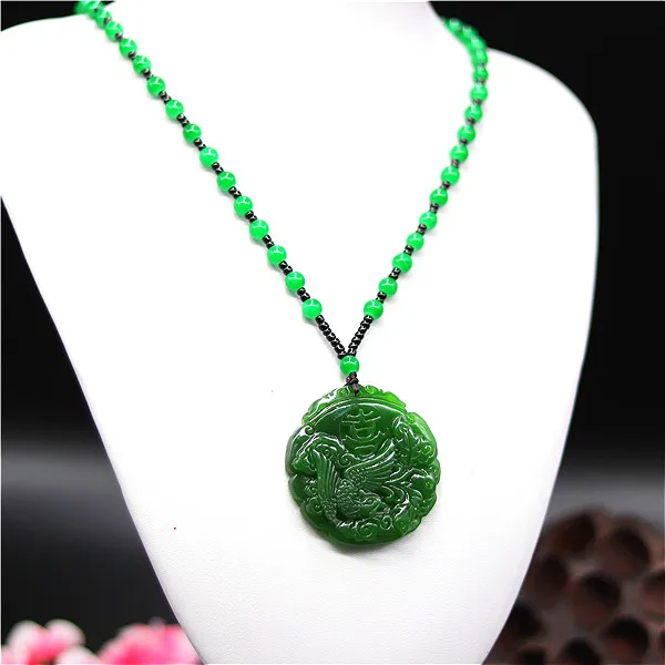 Натуральный зеленый китайский нефрит Xi Phoenix Кулон Бусы Ожерелье модное