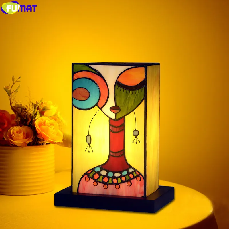 

FUMAT Tiffany Table Lamp Picasso Peri Desk Light Stained Glass Decorative Holiday Lights Handcraft Art Classical Gift Lighting