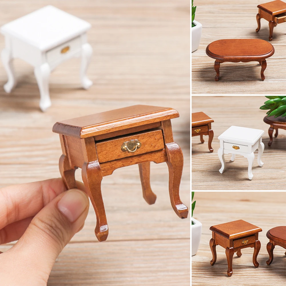 Миниатюрный Кукольный домик 1:12 деревянная мебель чайный столик прикроватный