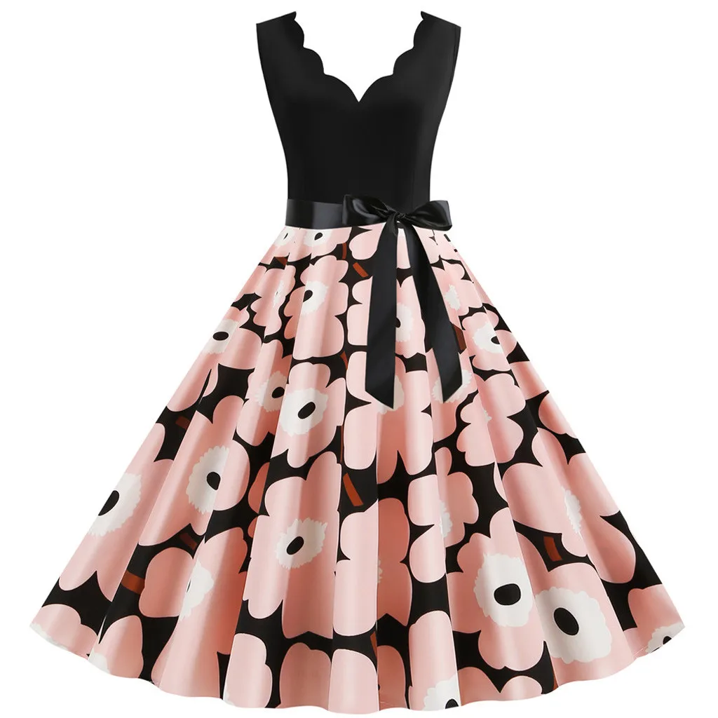 Бесплатная страусиное винтажное летнее повседневное розовое платье без рукавов