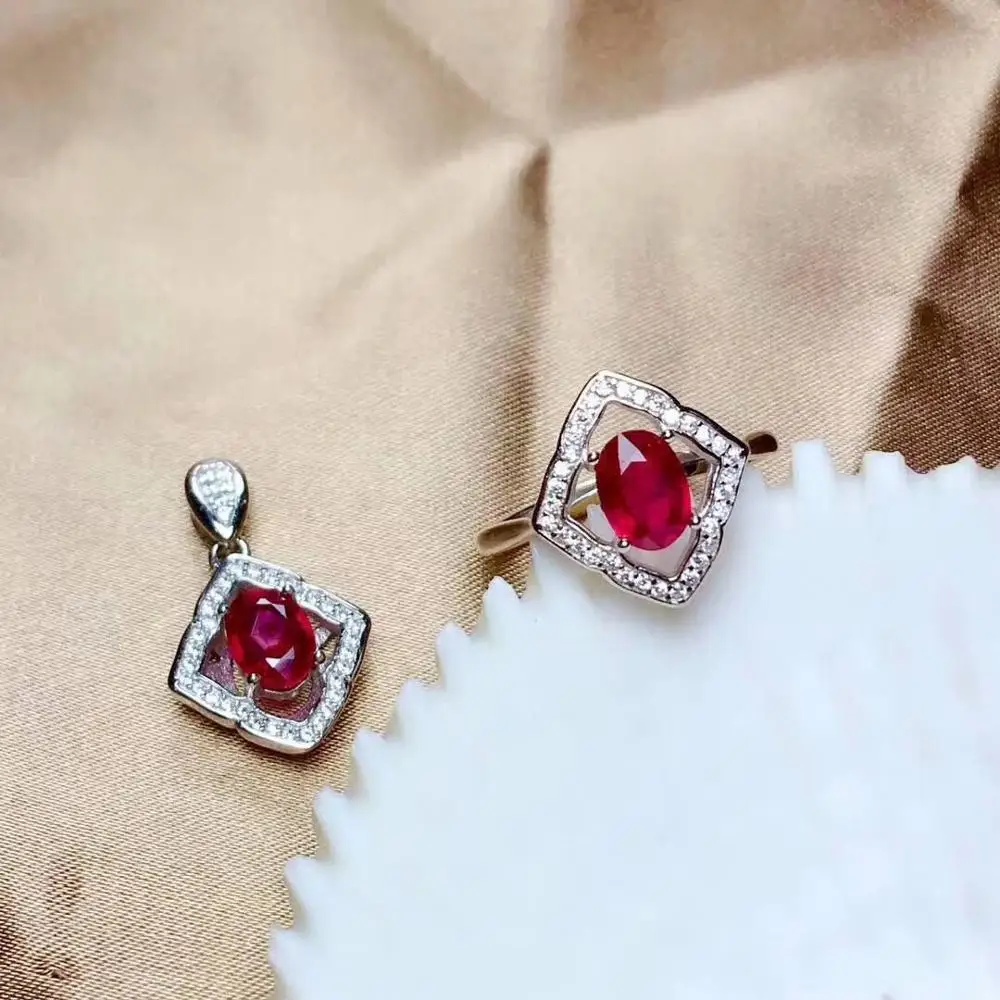 

shilovem 925 silver sterling Ruby pendants rings fine Jewelry trendy women party gift new 5*7mm mtz050788agh