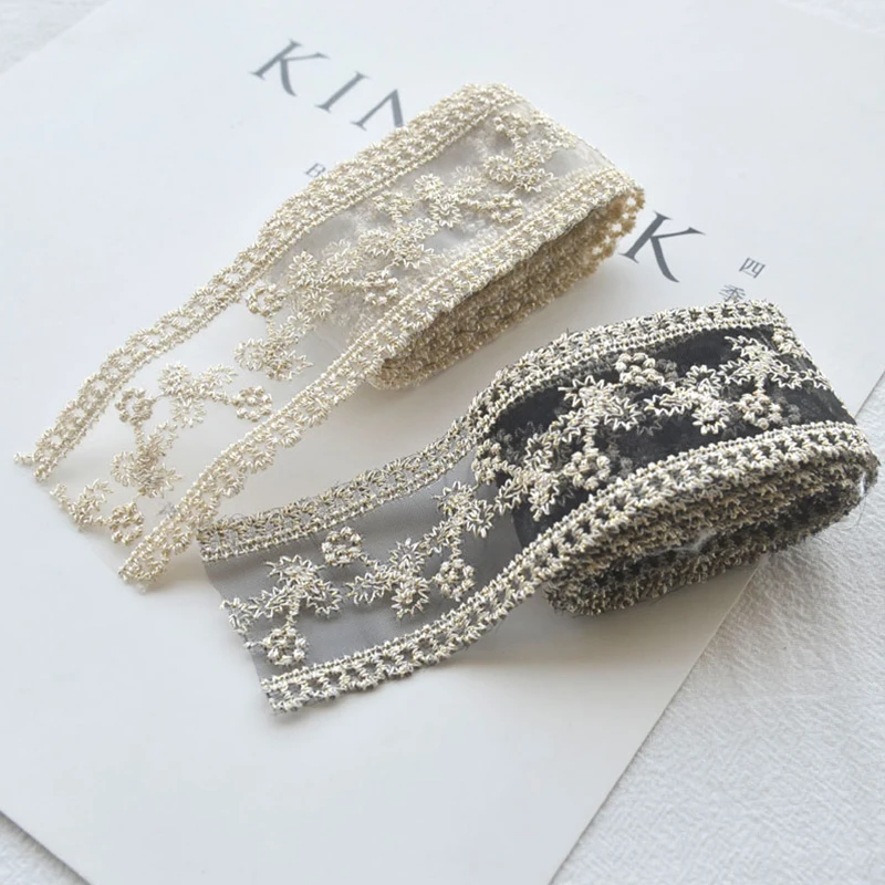 Bow Headwear DIY Crafts Lace Ribbon 4cm Wide For Child Girl Dress Gold Thread Embroidery Flower Fabric Sewing Supplies | Дом и сад