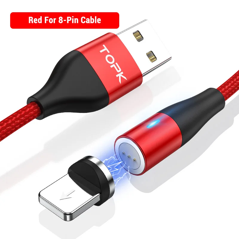For 8 Pin Red TOPK 1 м 2 м Быстрый Магнитный кабель для передачи данных Micro USB кабель type C зарядное устройство для samsung Xiaomi Магнитный кабель для iPhone Android - Цвет: For 8 Pin Red