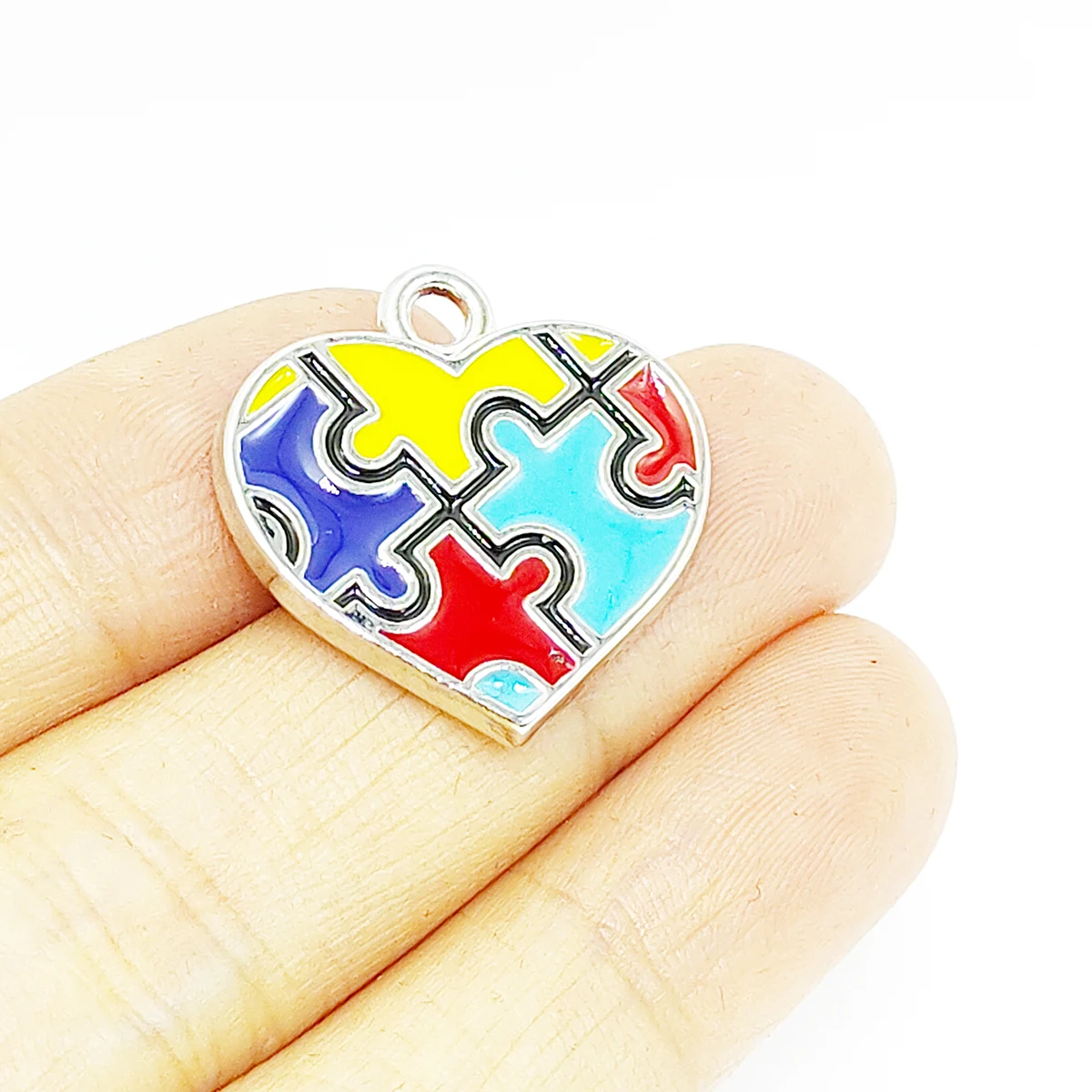 

BULK 10pcs Lots Puzzle Piece Autism Charms Enameled Autistic Awareness Zinc Alloy Heart Pendant Jewelry Gift