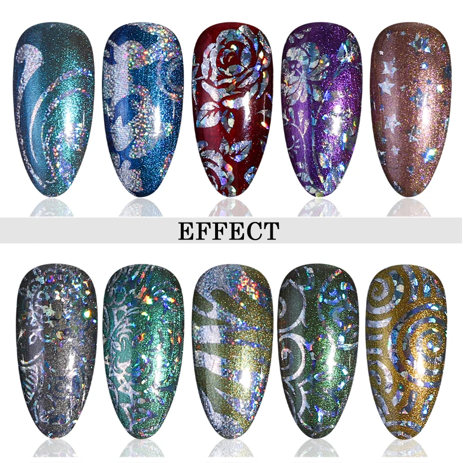 10pc Holographic Foils Nail Transfer Wraps Lace Flower Snowflake Clear Black Adhesive Sticker Set Nail Foil Gradient Tips CH1040