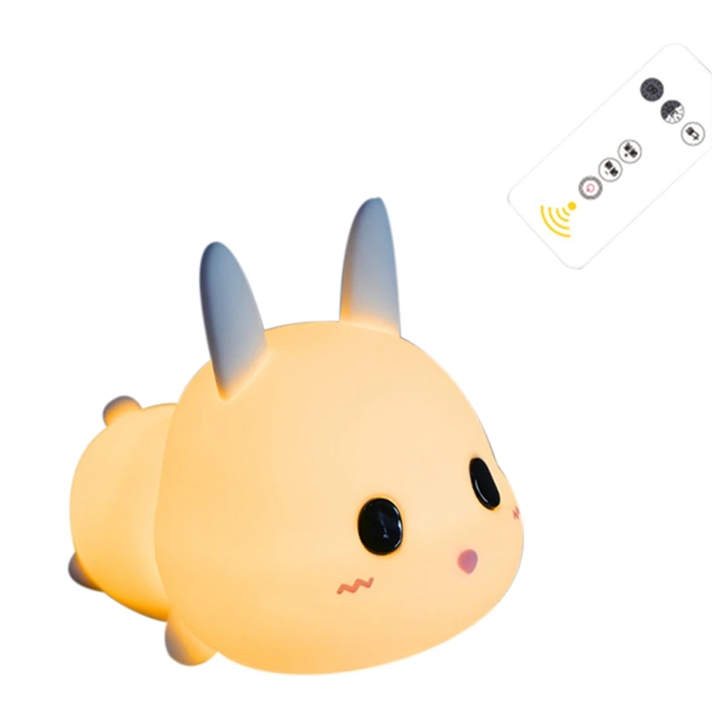 

Rabbit LED Night Light Contact Remote Dimmable Timer USB Rechargeable Silicone Bunny Bedside Lamp for Children Kid