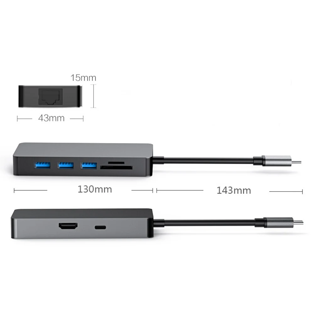 

8 in 1 Type C Hub USB C to USB 3.0 RJ45 SD/TF PD Fast Charging 4K HDMI-Compatible Splitter Laptop Phone Docking Station